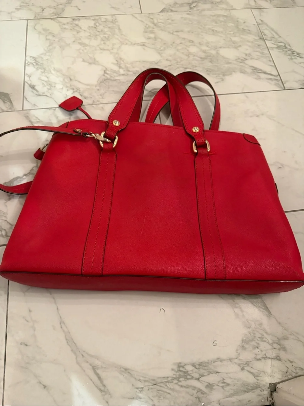 Henri Bendel New York Large Red Saffiano Laptop Tote Bag